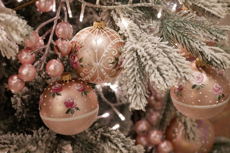 Rosafarbig 8cm Glaskugelsortiment, mundgeblasen, handbemalt , 3 Stck., Weihnachtsbaumkugeln, Christbaumschmuck, Weihnachtsbaumanhänger