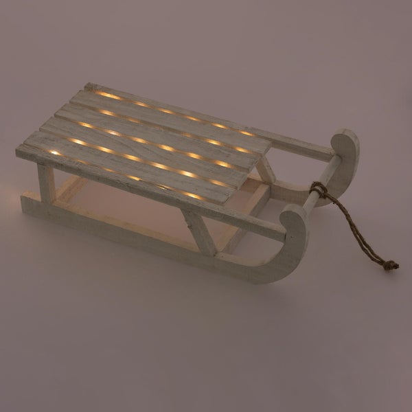 ECD Germany Deko Schlitten aus Holz, 50,5 x 13,5 x 23,5 cm, Weiß, mit LED, Weihnachtsdeko, Weihnachten Dekoration, mit Batterien, Holzschlitten, Holz Deko, Dekoration, Dekoschlitten, Winterdeko