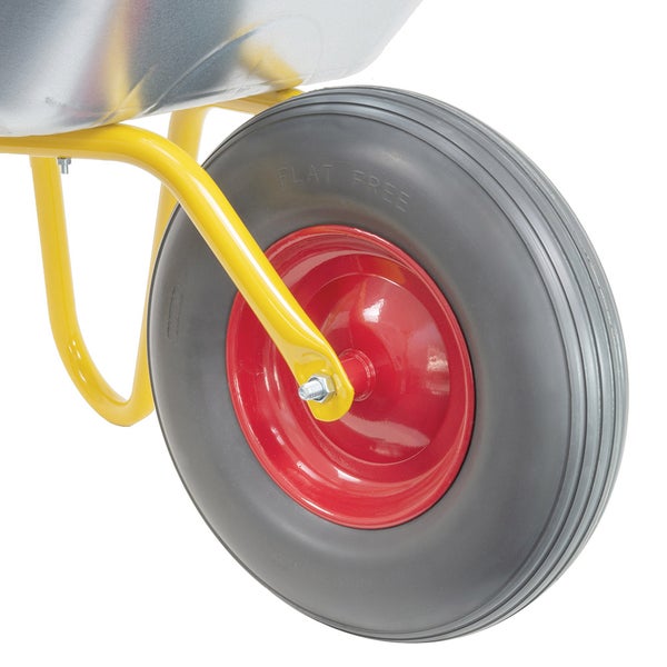 Profi Schubkarre Ravendo BD 1002 – 100 L Metallmulde, 150 kg Tragkraft, pannensicheres PU-Rad mit Kugellager, gelb