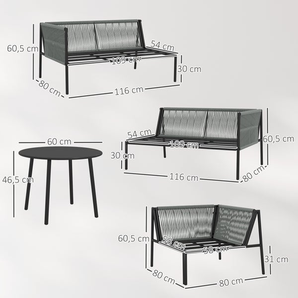 Outsunny Gartenmöbel Set Polyrattan Lounge-Set mit Ecksofa Tisch Kissen wetterfest Sitzgruppe für 6 Personen Outdoor Balkonmöbel Set Gartenlounge Terrassenmöbel für Garten Balkon Dunkelgrau