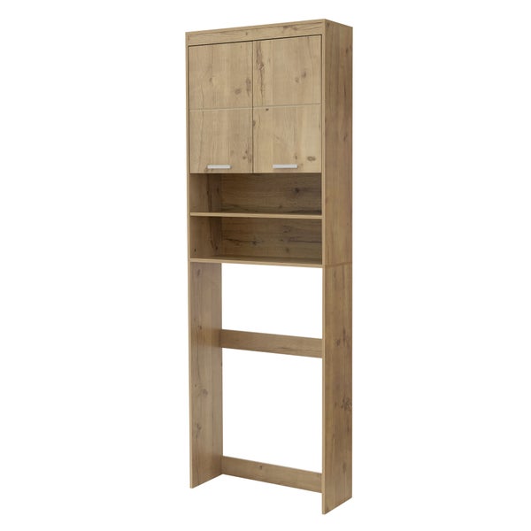 ECD Germany Waschmaschinenschrank mit 2 Türen und 2 offenen Fächern, 187,5x63 cm, Eichenoptik (Asteiche), Waschmaschine/Trockner Badezimmerschrank Hochschrank Badschrank Badregal Waschmaschinenüberbau