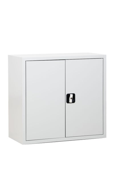 PROREGAL Flügeltürenschrank Badger 2 Fachböden Eurolock Griff Sockel HxBxT 100 x 80 x 38 cm Grau Lackiert