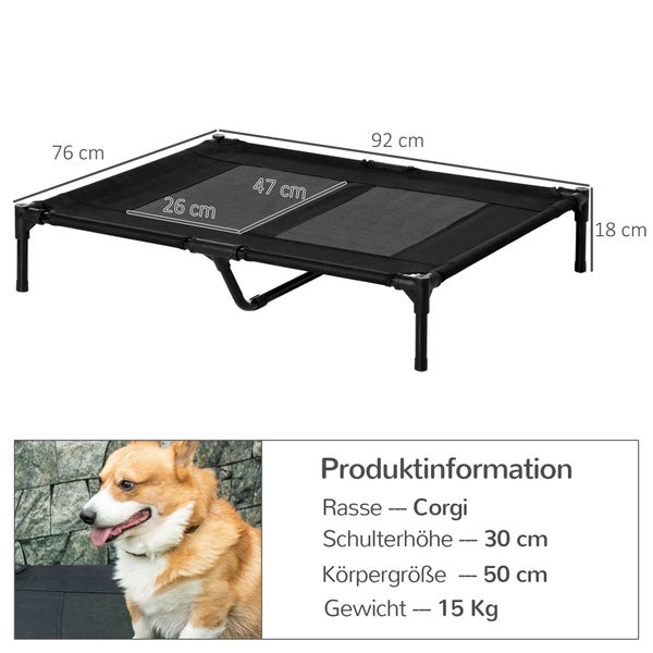 PawHut Hundeliege, 92L x 76B x 18H cm, Metallrohr, 600 D Oxford und Texteline- Stoff, Schwarz