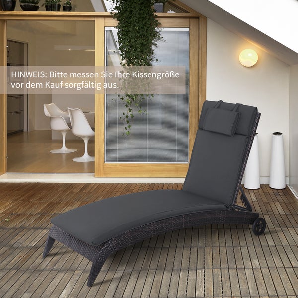 Outsunny Liegenauflage, Liegenpolster mit Kopfkissen, abnehmbar, 198 x 53 x 5 cm, Polyester + Baumwollfaser, Grau