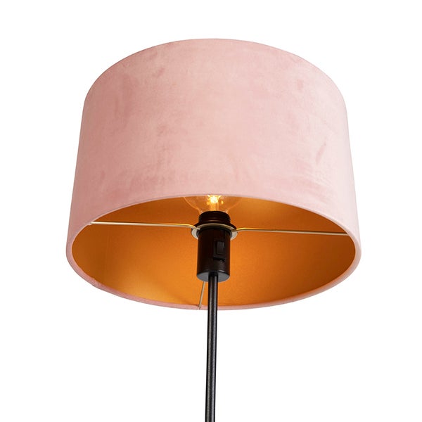 Stehlampe mit Lampenschirm aus Samt und Metallelementen