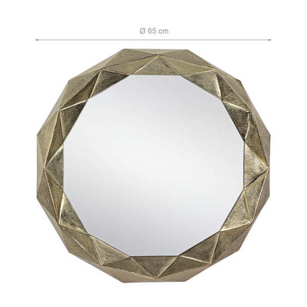 WOMO-DESIGN Dekorative Wandspiegel Guayaquil Ø 65 cm Unikat aus Glas, Gold, Aluminium Metallrahmen, Runder Spiegel, Moderner Dekospiegel, Polygon-Design Hängespiegel, Wandbehang Flurspiegel Badspiegel