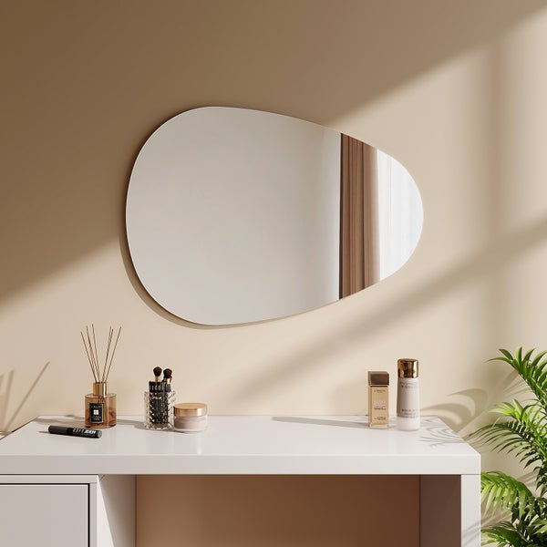 EMKE Asymmetrischer Spiegel 80 x 60 cm, Badezimmer Wandspiegel Asymmetrisch, Modern Dekorspiegel Oval, Wandspiegel für Badezimmer, Schlafzimmer, flur