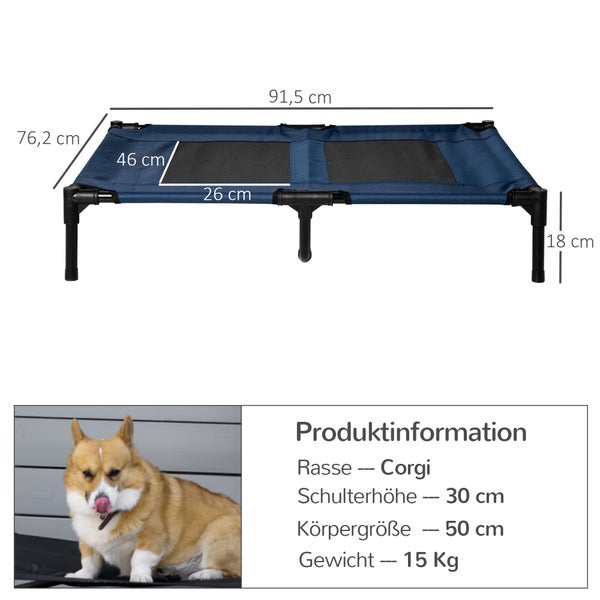 PawHut Hundeliege, 91.5 x 76.2 x 18 cm (L*B*H), Eisenrohr, 600 D Oxford und Texteline- Stoff, Blau+Schwarz