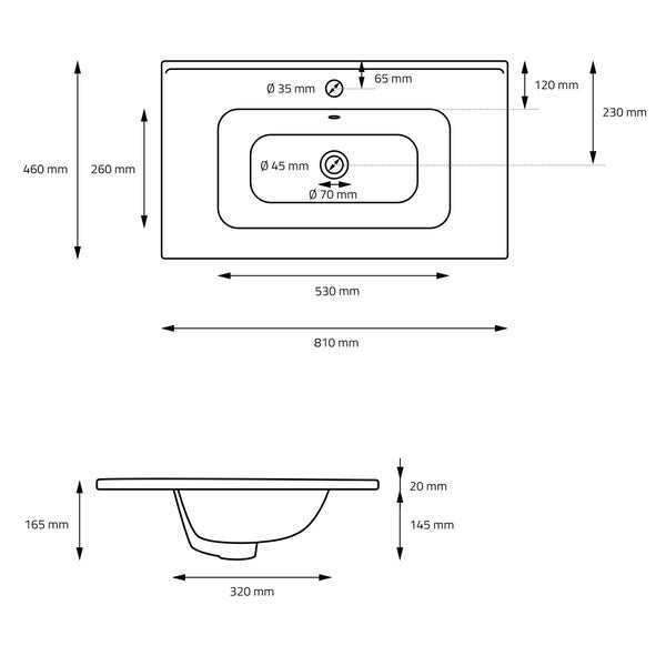 ML-Design Waschbecken aus Keramik Schwarz matt 81x16,5x46 cm inkl. Ablaufgarnitur mit Überlauf Einbauwaschbecken Aufsatzwaschbecken Einbauwaschtisch Waschschale Handwaschbecken für Badezimmer/Gäste-WC