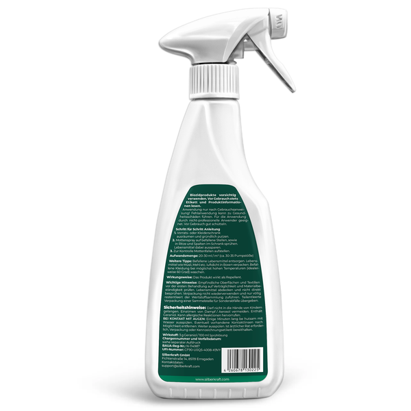 Silberkraft Mottenspray 500 ml gegen Kleider- und Lebensmittelmotten, Mottenschutz für Kleiderschrank oder Vorratskammer, effektives Mittel gegen Motten