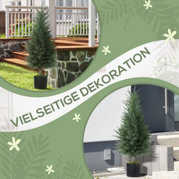 Künstliche Zypresse im Topf als vielseitige Dekoration für Außenbereiche wie Terrassen oder Hauseingänge.