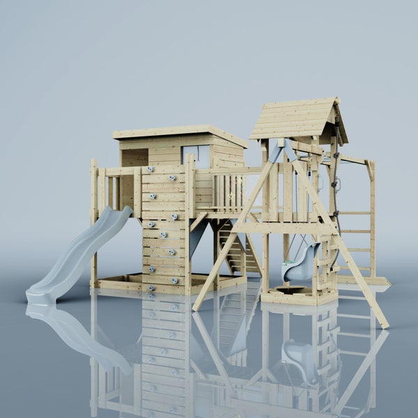 Spielturm aus Holz mit Rutsche, Schaukel und Kletterwand