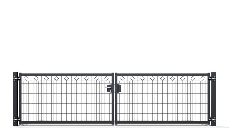 Gartentor ZAUNGURU BASIC-Line Berlin Raute aus Metall, Höhe: 103cm, Breite: 401cm, 2-flügelig inkl. Pfosten, Schloss und Zubehör, Feuerverzinkt und in RAL 7016 Anthrazitgrau pulverbeschichtet