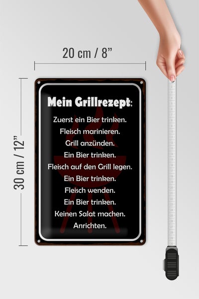 Blechschild Spruch 20x30cm Mein Grillrezept zuerst ein Bier
