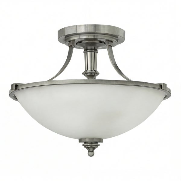 Deckenleuchte mit halbrunder, weißer Glasabdeckung