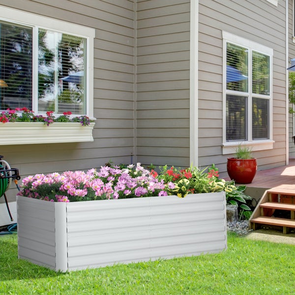 Outsunny Hochbeet aus Stahl, Pflanzbeet Frühbeet Gartenbeet Blumenkasten steckbar, Pflanzkasten Pflanzkübel 180x90x60cm für Garten Balkon Terrasse, Gemüsebeet für Blumen, Pflanzen, Obst