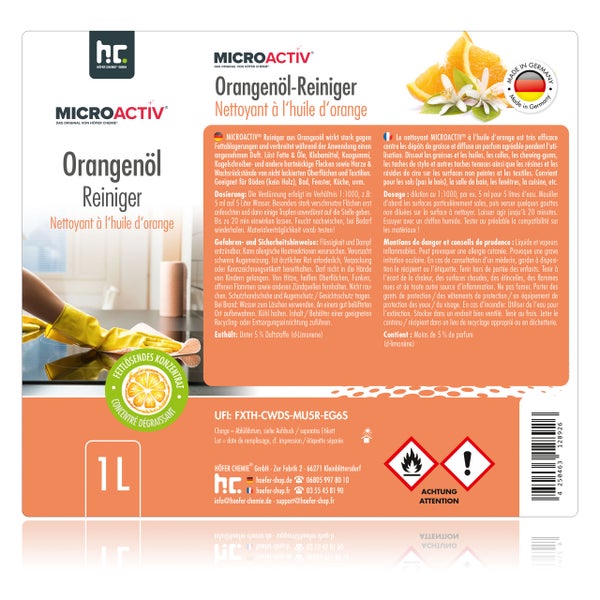 Microactiv Orangenöl Reiniger, 1 Liter Flasche