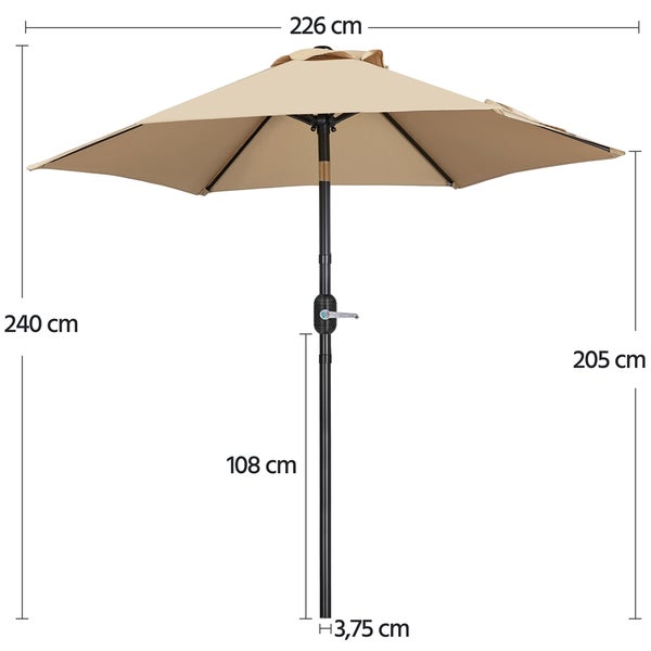 Abbildung eines Gartenschirms mit Größenangaben.