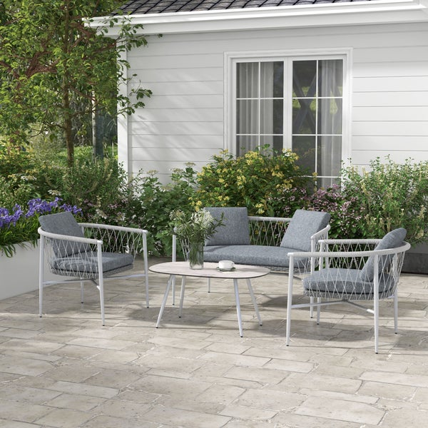 Outsunny 4 tlg. Gartenmöbel-Set, 121L x 68B x 67H cm, PE Rattan, Polyester, grau