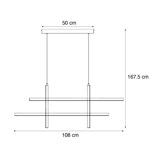Technische Zeichnung einer Hängeleuchte mit den Maßen 50 cm, 108 cm und 167,5 cm.