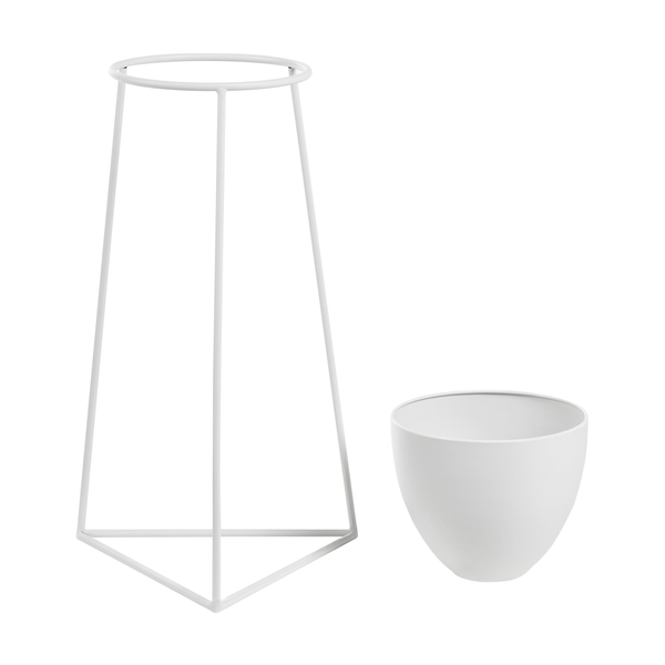 Pflanzgefäß mit hohem Metallgestell in minimalistischem Design