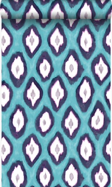 Origin Wallcoverings Tapete Ikat-Motiv Türkis - 53 cm x 10,05 m - 346917