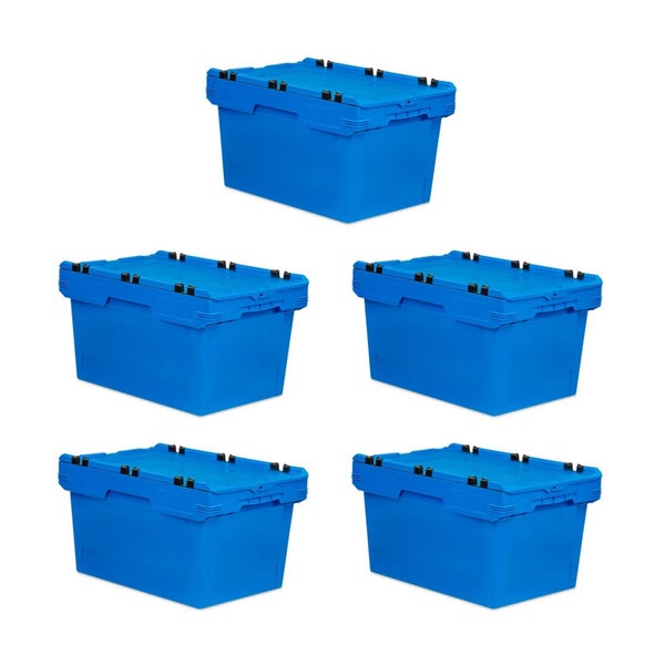 PROREGAL Mega Deal 5x Conical Mehrweg-Stapelbehälter mit Krokodildeckel Blau HxBxT 34,9 x 41 x 61cm 58 Liter Lagerbox  Eurobox  Transportbox