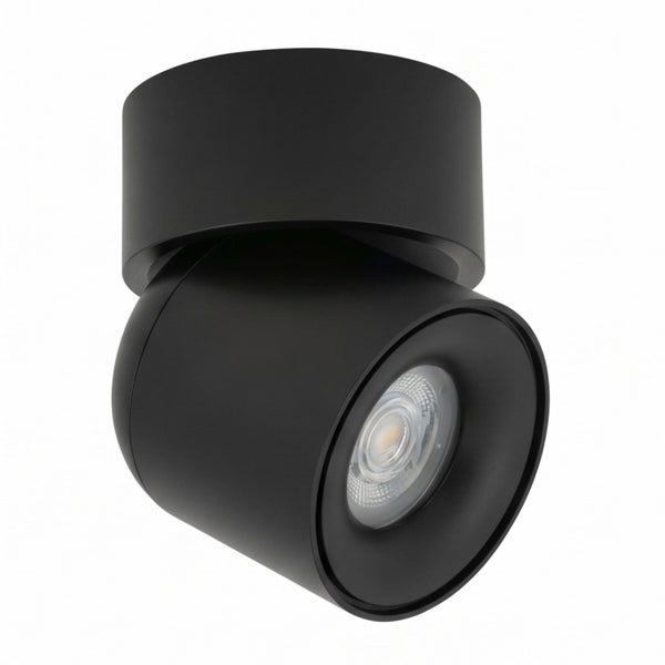 Runder LED Deckenstrahler zur Deckenmontage mit schwenkbarem Leuchtenkopf.
