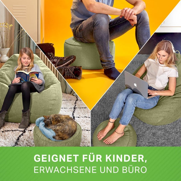 Green Bean Sitzsack-Hocker 45x25cm mit EPS-Perlen Füllung - Fußhocker Fußkissen Sitz-Pouf für Sitzsäcke - Bodenkissen für Kinder und Erwachsene - Fußablage Sitzkissen Sitzhocker Grün