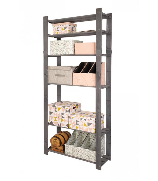 PROREGAL Holzregal Pinepeak HxBxT 200 x 80 x 28 cm 6 Fachboden 1,2 cm Dickes Kiefernholz Grau