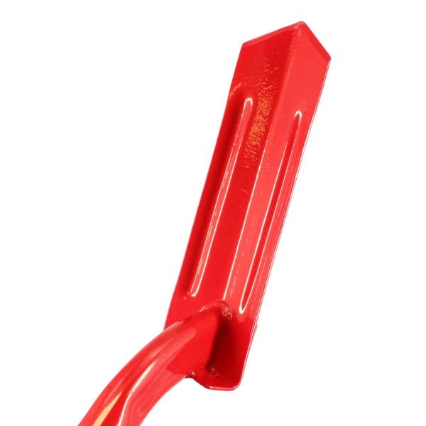 Schmale Pflanzkelle aus Metall in Rot.