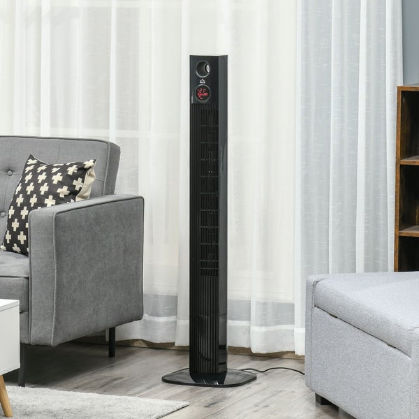 HOMCOM Turmventilator Säulenventilator mit Fernbedienung Standventilator Aroma-Diffusor Timer-Funktion 3 Belüftungsstufen 45W 70° Oszillation Schwarz 31,5 x 31,5 x 117 cm