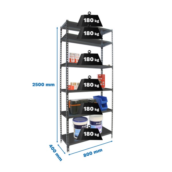 PROREGAL Schwerlastregal Giant Metal Shark HxBxT 250 x 80 x 40 cm Fachlast 180 kg Anthrazit-Anthrazit