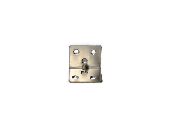 Winkelverbinder aus Metall mit fünf Senkbohrungen zur stabilen Verbindung von Holzbauteilen.