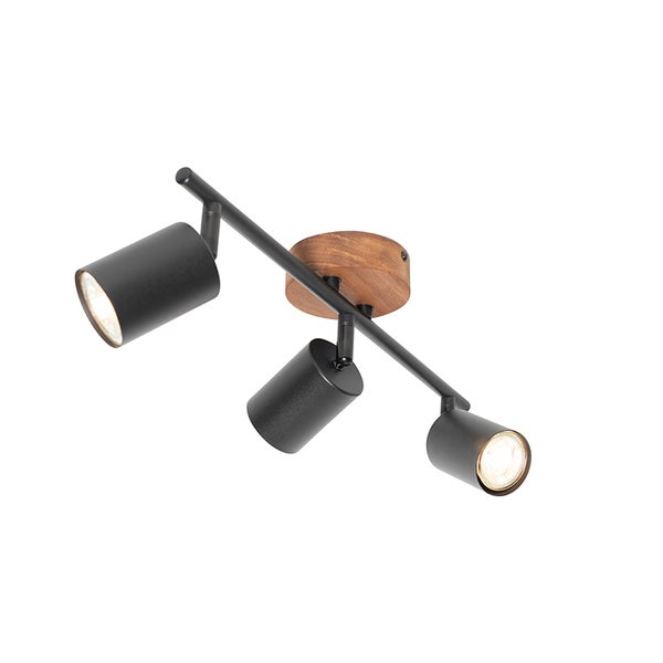 Deckenleuchte mit drei Strahlern aus Metall und Holz