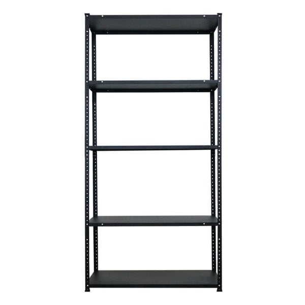 Schwarzes Metallregal mit fünf Ablagen für Lager und Werkstatt