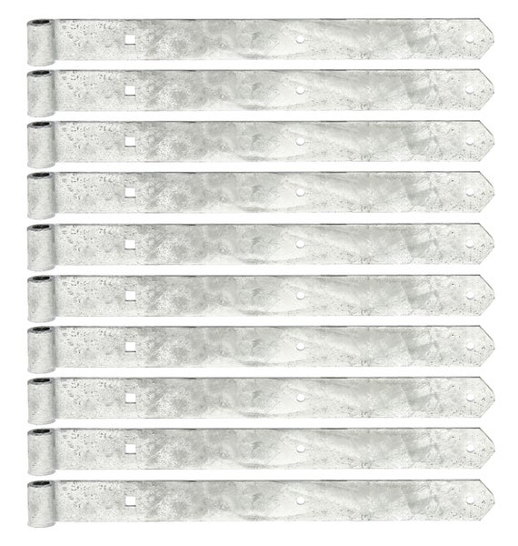 Set aus zehn verzinkten Langbändern für Tore und Türen mit Scharnierrolle und Montagelöchern