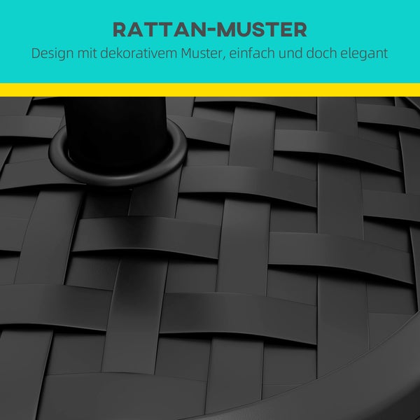 Nahaufnahme eines dekorativen Rattan-Musters auf einer schwarzen Oberfläche mit eleganter Flechtoptik.