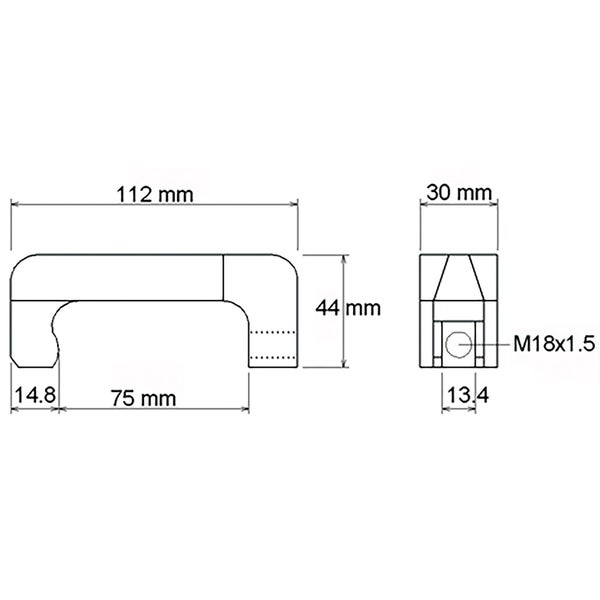 Technische Zeichnung eines Griffs mit Maßangaben