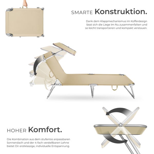 Gartenliege tectake  190 x 68 x 28 cm klappbar beige