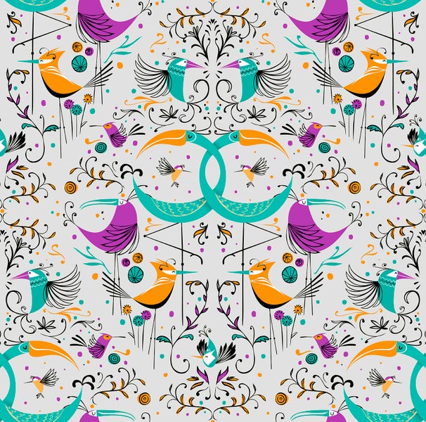 Walls4You Tapete Vögel Grau und Mehrfarbig - 53 cm x 10 m - 640130