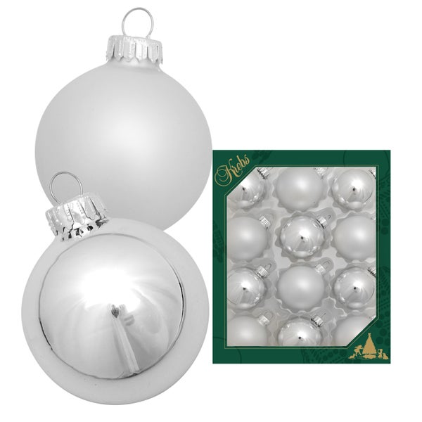 Glaskugelsortiment Silber Glanz/Satin, 12 Stück, 5cm, 12 Stck., Weihnachtsbaumkugeln, Christbaumschmuck, Weihnachtsbaumanhänger