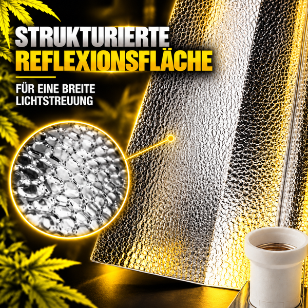 Strukturierter Hammerschlag Reflektor für Pflanzenbeleuchtung mit Lampenfassung für eine gleichmäßige Lichtverteilung.