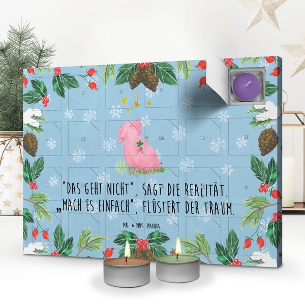 Mr. & Mrs. Panda Duftkerzen Adventskalender Schwein Glück - Blau Pastell