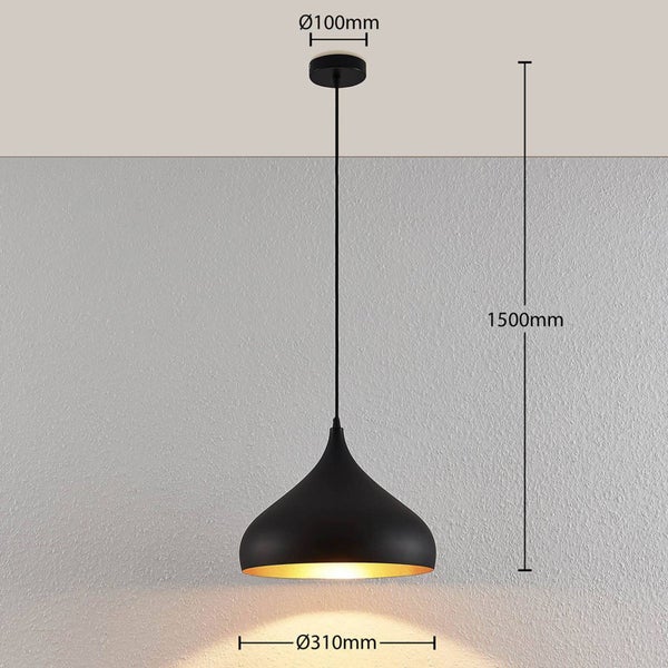 Lindby Esstisch Pendelleuchte, Hängeleuchte Schwarz Gold Hängelampe 1x E27 max. 60W ohne Leuchtmittel Wohnzimmer Esszimmer Esstischlampe Küche