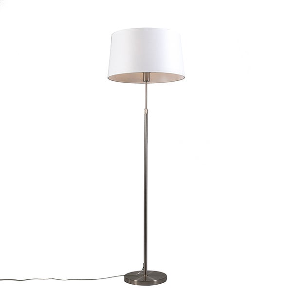 QAZQA - Modern Stehleuchte I Stehlampe I Standleuchte I Lampe I Leuchte Stahl I Silber I nickel matt mit Lampenschirm weiß verstellbar 45 cm - Parte I Wohnzimmer I Schlafzimmer - Stahl Rund I Länglich