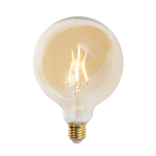 LED-Filament-Lampe in Globeform mit E27-Sockel und goldfarbenem Glas.