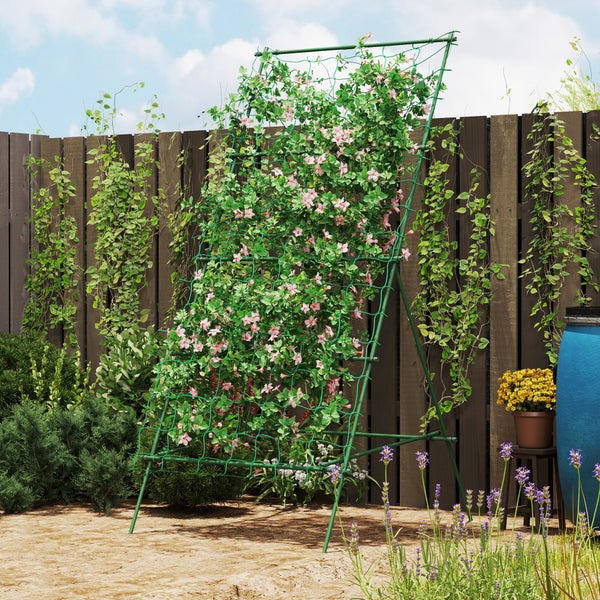 Outsunny Rankgitter aus Stahl zum Stecken rostfrei Rankhilfe in A-Form für Kletterpflanzen Spalier 101x133x227 cm Garten Spalier Pflanzenspalier für Gemüse Blumen Kletterpflanzen Grün