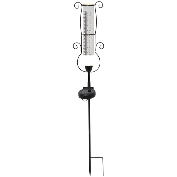 Regenmesser mit Erdspieß und Solarbeleuchtung