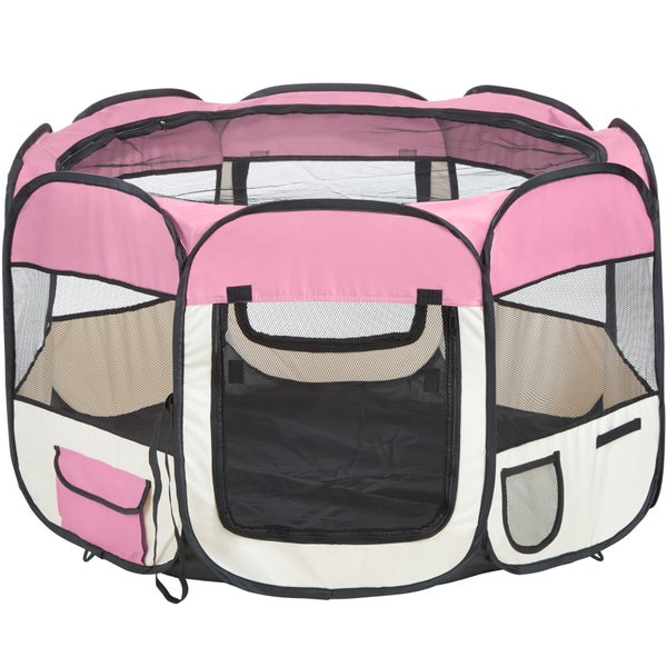 Welpenauslauf tectake  115 x 115 x 64 cm, inklusive Tragetasche und Heringe faltbar, für Innen- und Außenbereich rosa